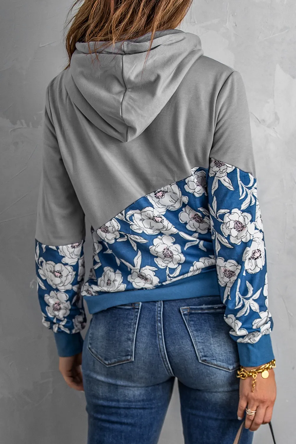 Floral Splicing Cowl Neck Hoodie