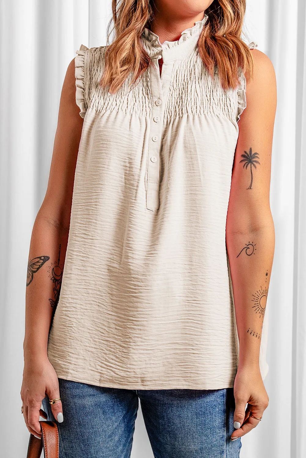 Frilled Tank Top with Buttons