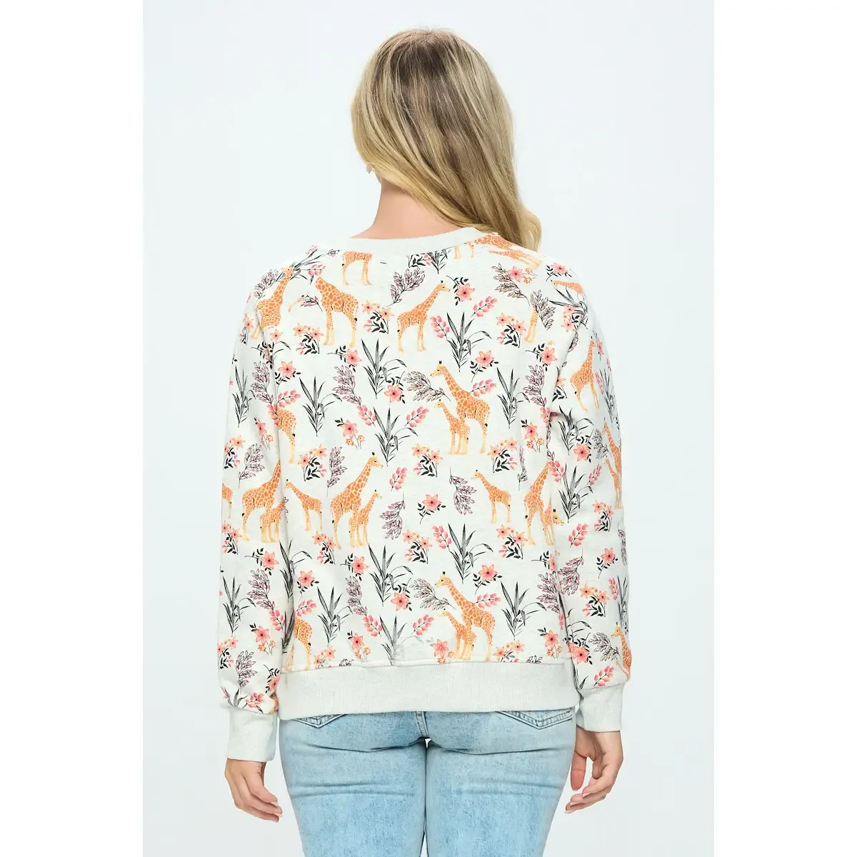 Giraffe Floral Print Crew Neck Sweatshirt