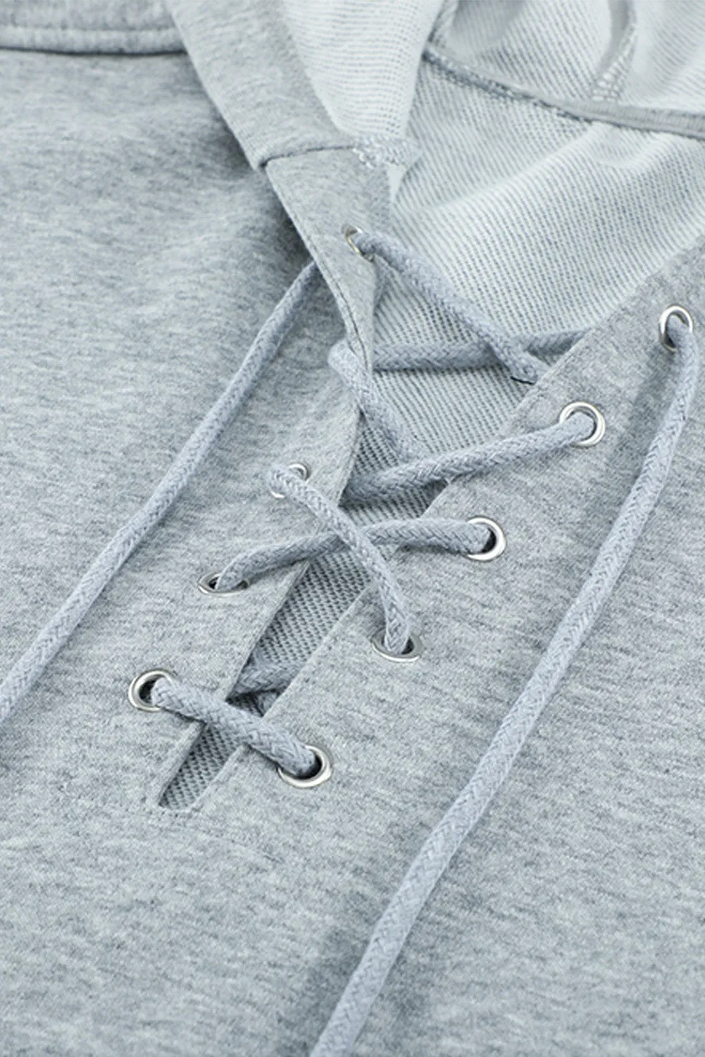 Grey Casual Solid Color Lace-up Hoodie