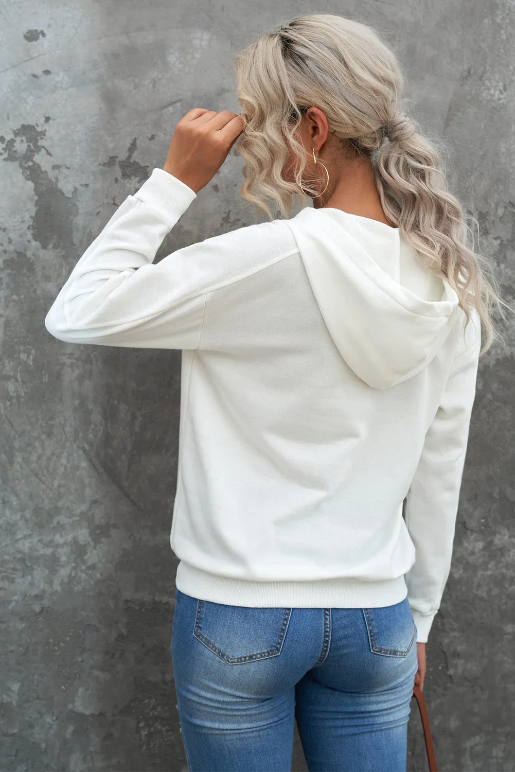 Grey Casual Solid Color Lace-up Hoodie