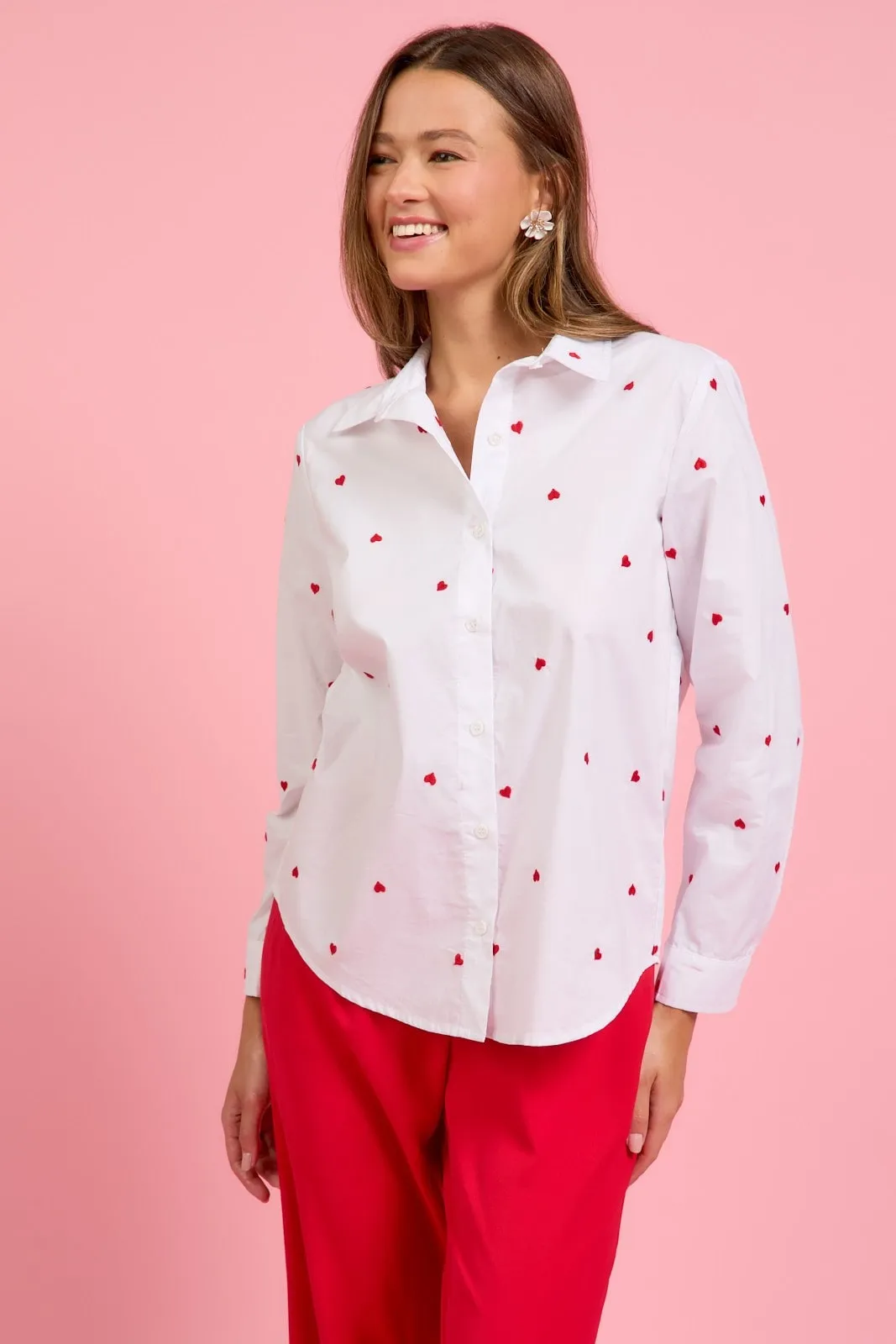 Heart Embroidered Poplin Top