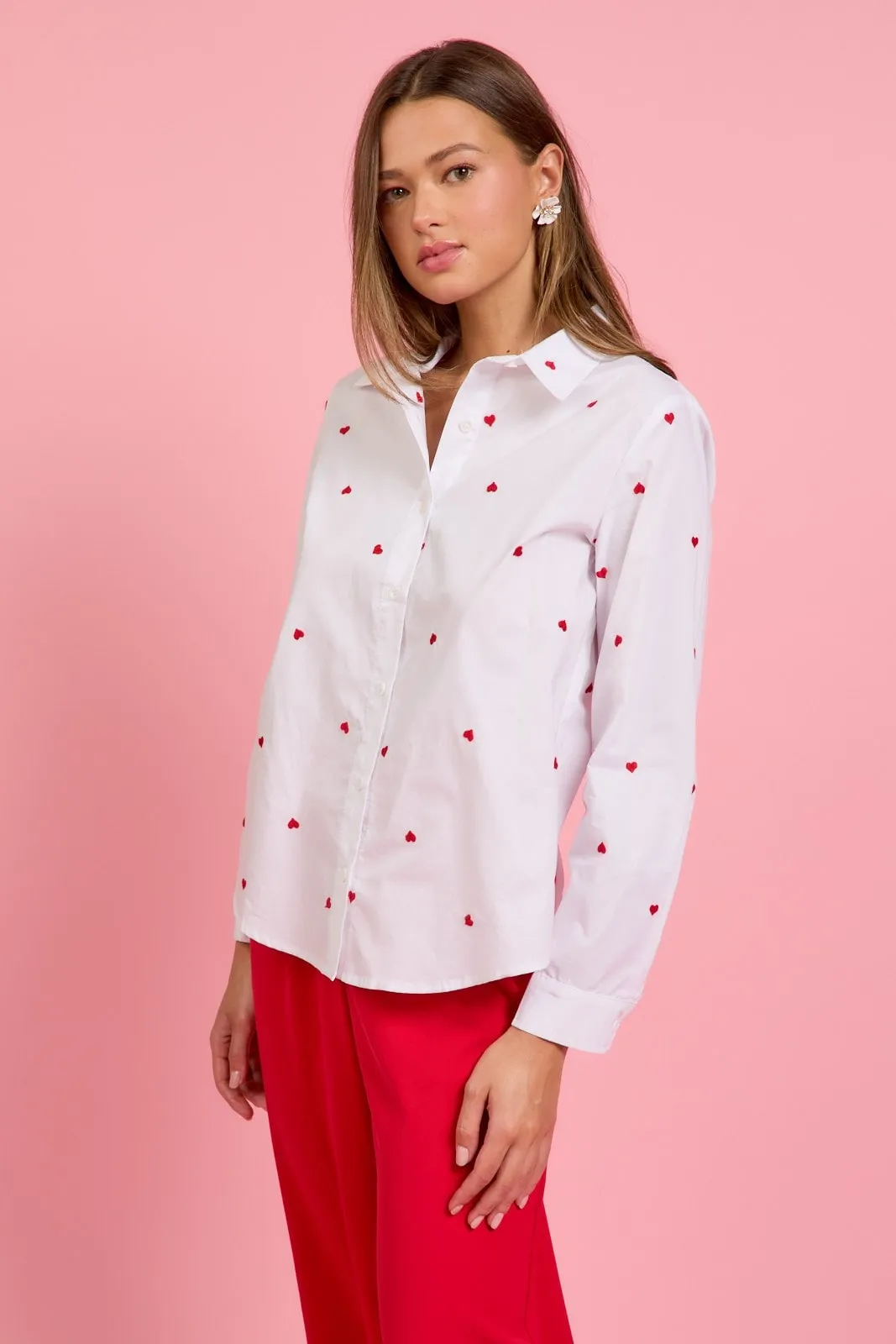 Heart Embroidered Poplin Top