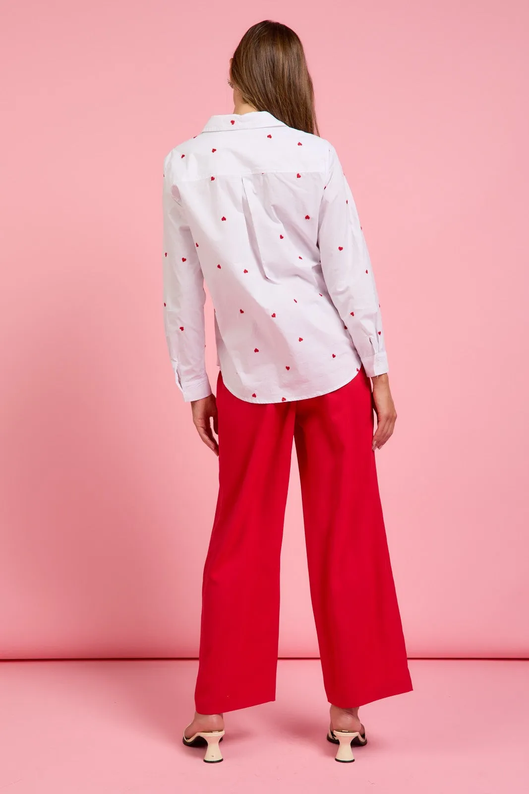 Heart Embroidered Poplin Top