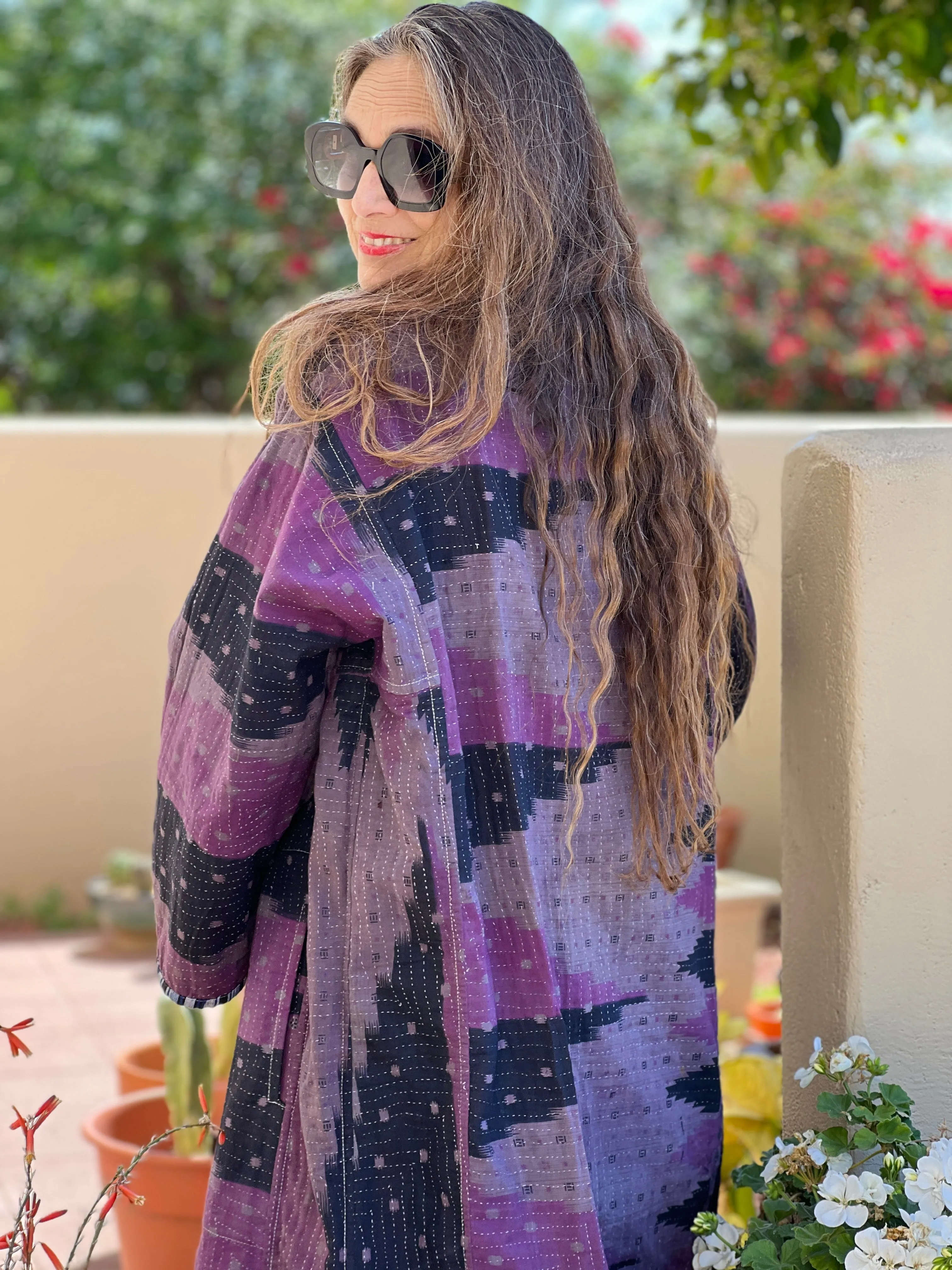 Heeja Cotton Vintage Quilted Kantha Coat One of a Kind