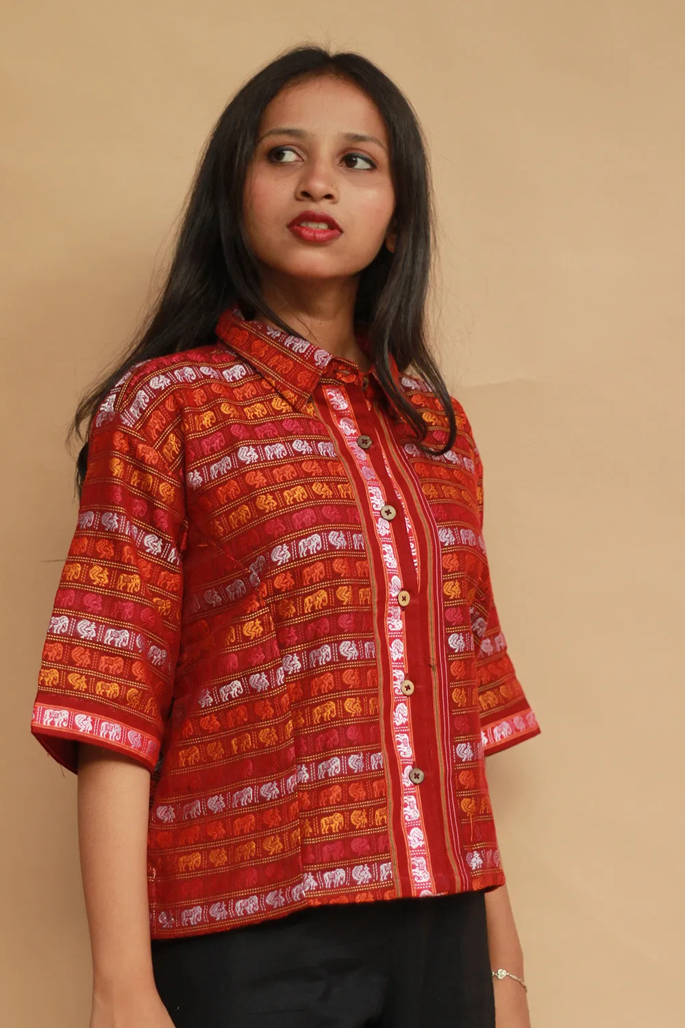 Kanaka | Khunn Cropped Shirt | Multicolour Elephants