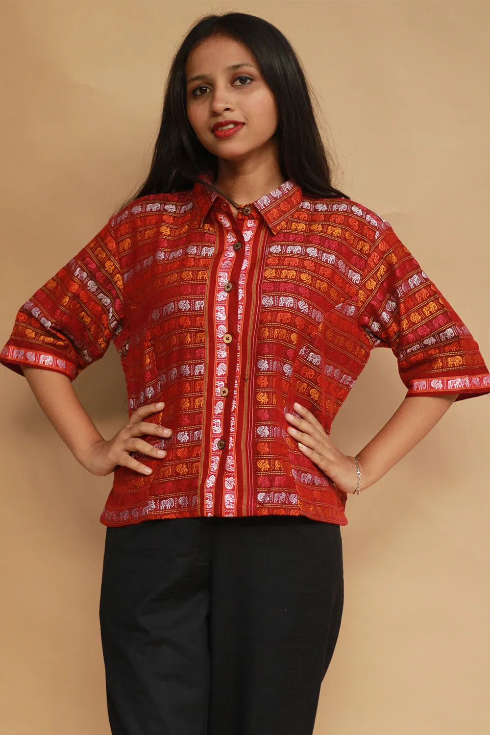 Kanaka | Khunn Cropped Shirt | Multicolour Elephants