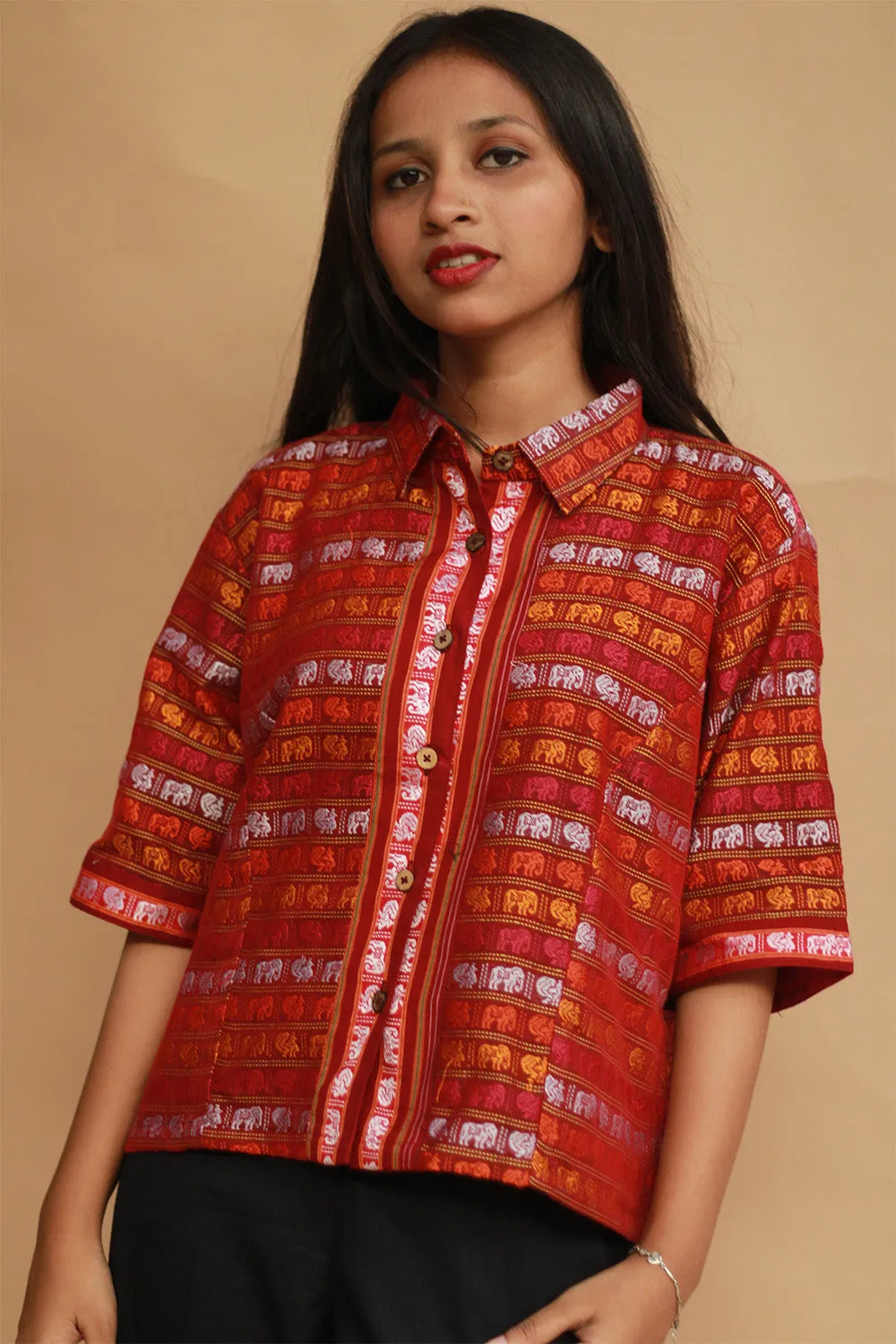 Kanaka | Khunn Cropped Shirt | Multicolour Elephants