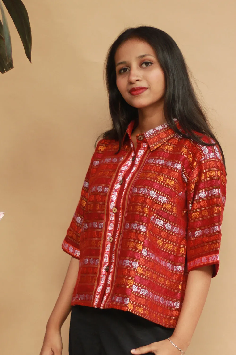 Kanaka | Khunn Cropped Shirt | Multicolour Elephants