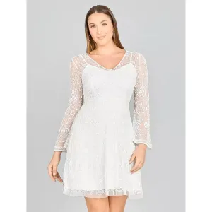 LARA 33414 ELIZA BEADED A-LINE BELL SLEEVE BRIDAL SHORT DRESS