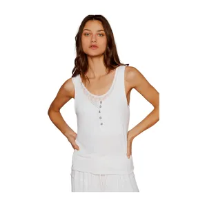 Layered Lace Henley Tank - Off White