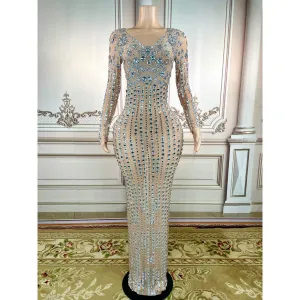 Long Sleeves Luxurious Crystal Rhinestone