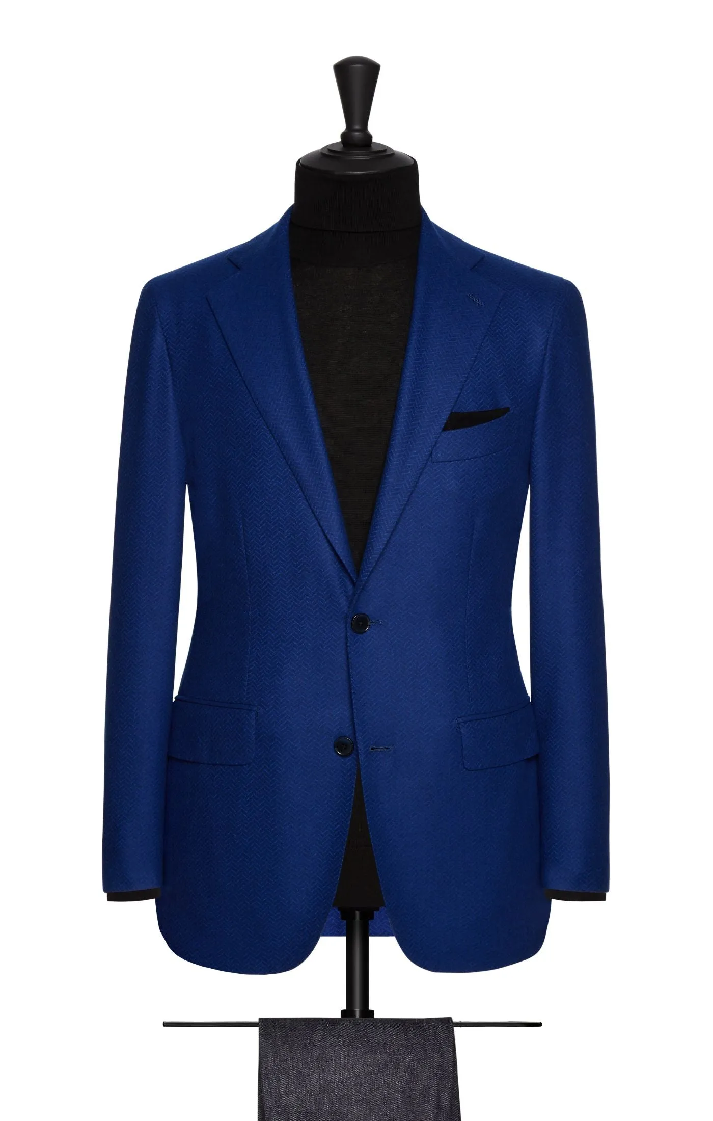 Loro Piana Cobalt Blue Merino Wool Felted Herringbone