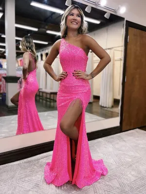 Luolandi Mermaid / Trumpet Prom Dresses Sexy Dress Formal Sweep / Brush Train Sleeveless One Shoulder Sequined Backless with Sequin