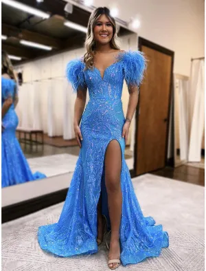 Luolandi Mermaid / Trumpet Prom Dresses Sparkle & Shine Dress Formal Court Train Sleeveless V Neck Sequined Backless