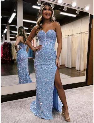 Luolandi Mermaid / Trumpet Prom Dresses Sparkle &amp; Shine Dress Formal Wedding Party Court Train Sleeveless Sweetheart Sequined Backless