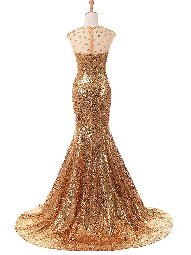 Luolandi Mermaid / Trumpet Prom Dresses Sparkle Dress Prom Court Train Sleeveless Jewel Neck Sequined