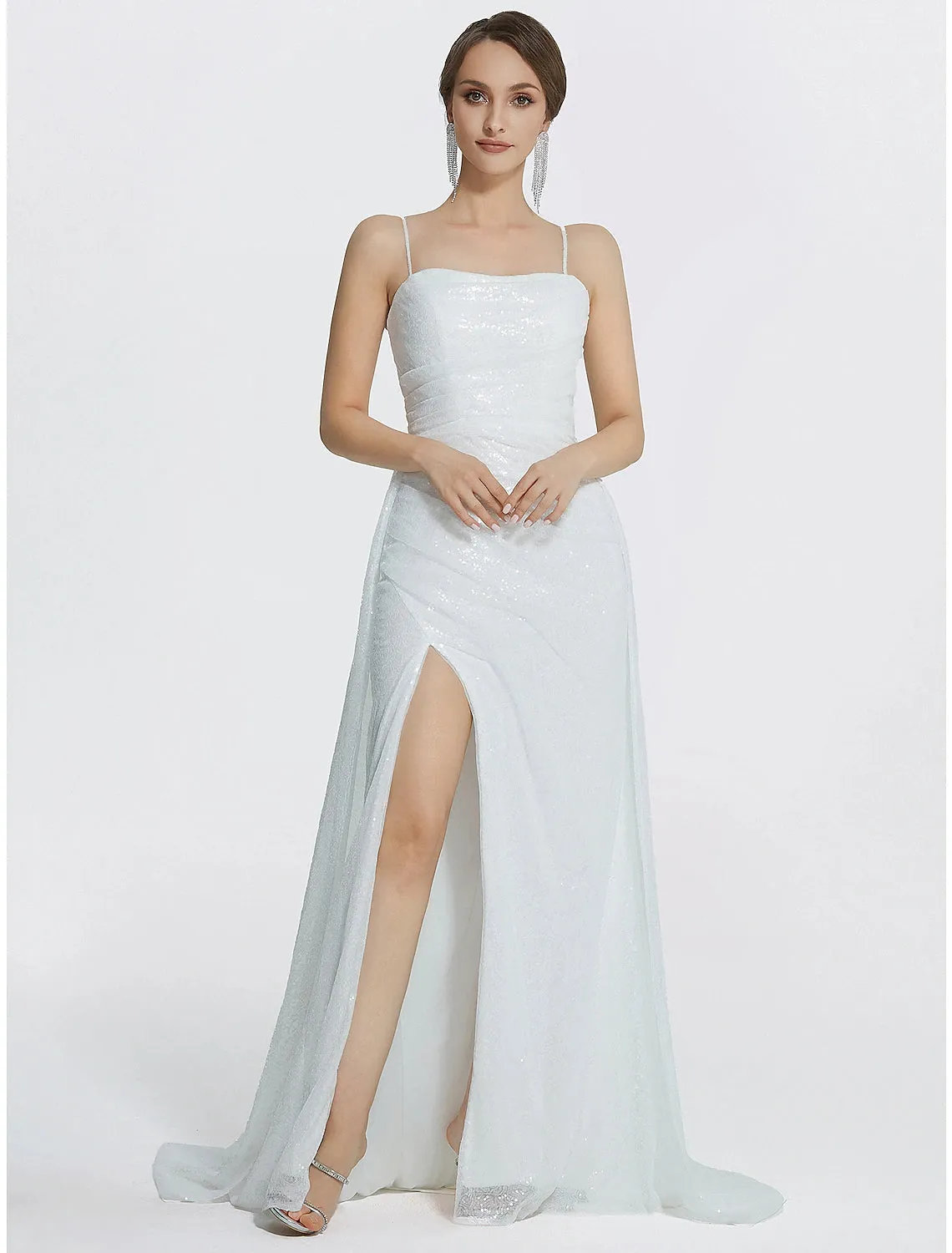 Luolandi Mermaid / Trumpet Prom Dresses Sparkle Dress Wedding Floor Length Sleeveless Cowl Neck Sequined with Ruched