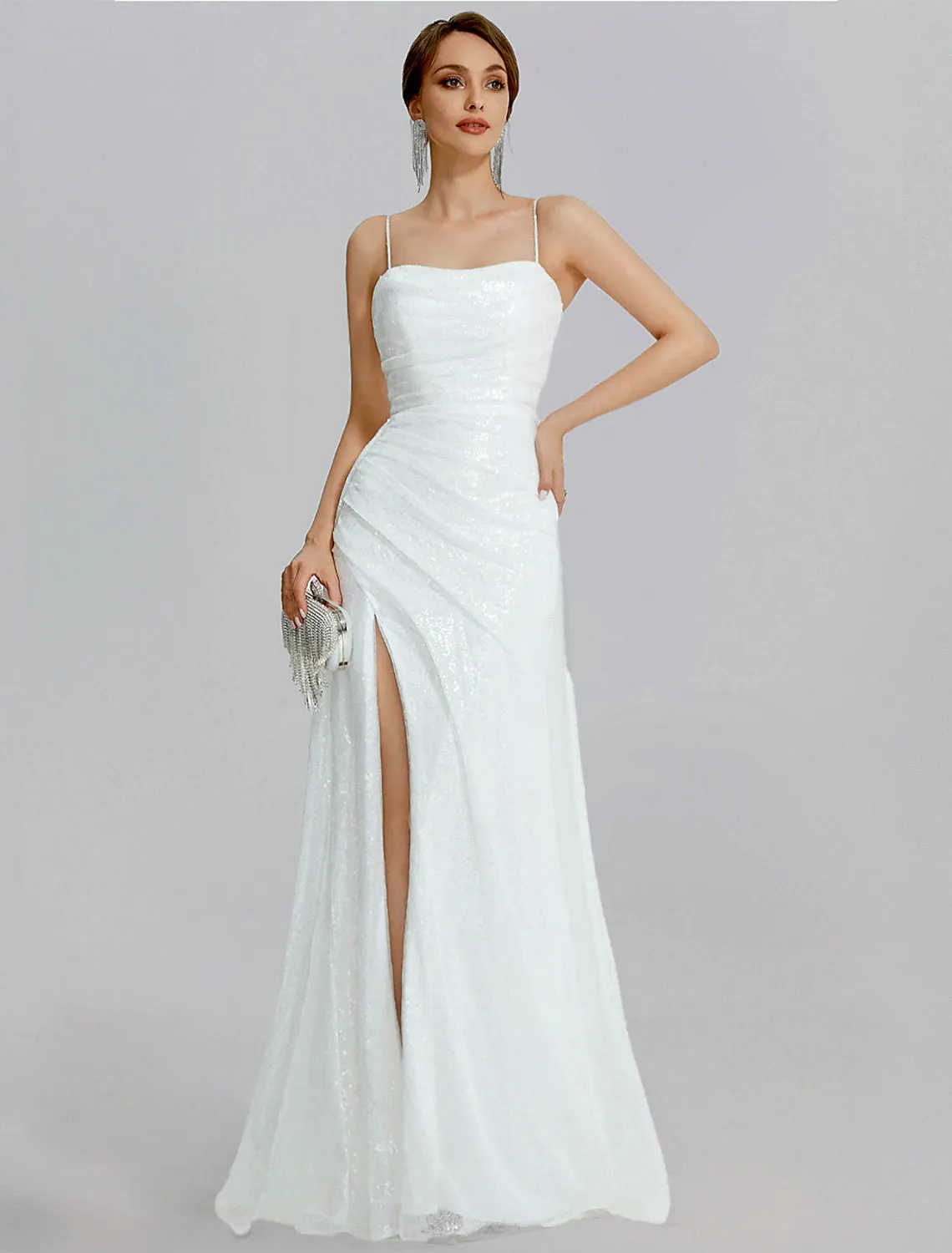 Luolandi Mermaid / Trumpet Prom Dresses Sparkle Dress Wedding Floor Length Sleeveless Cowl Neck Sequined with Ruched