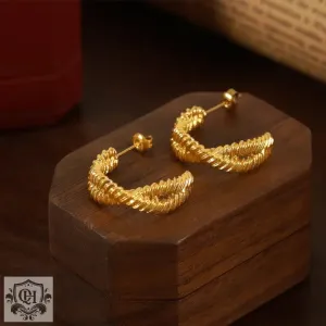 Luxurious 18K Gold C-Shaped Cross Earrings