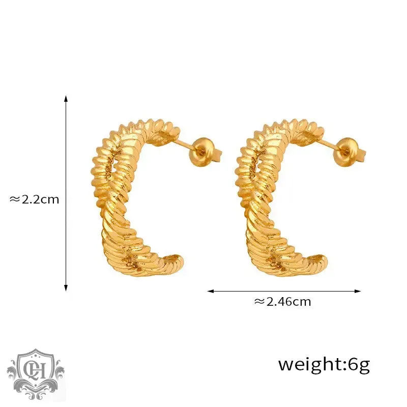 Luxurious 18K Gold C-Shaped Cross Earrings