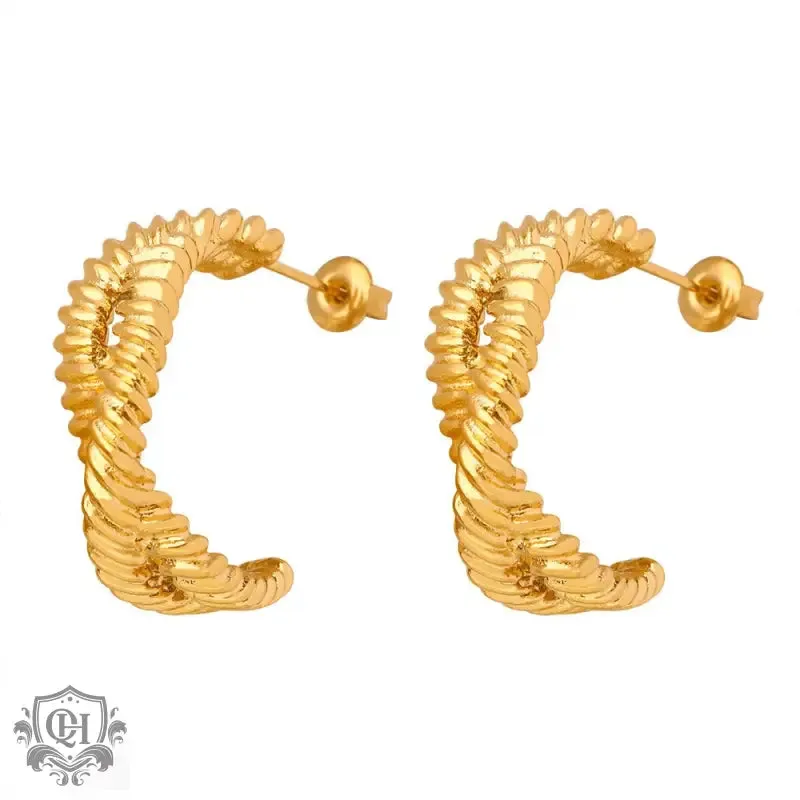 Luxurious 18K Gold C-Shaped Cross Earrings