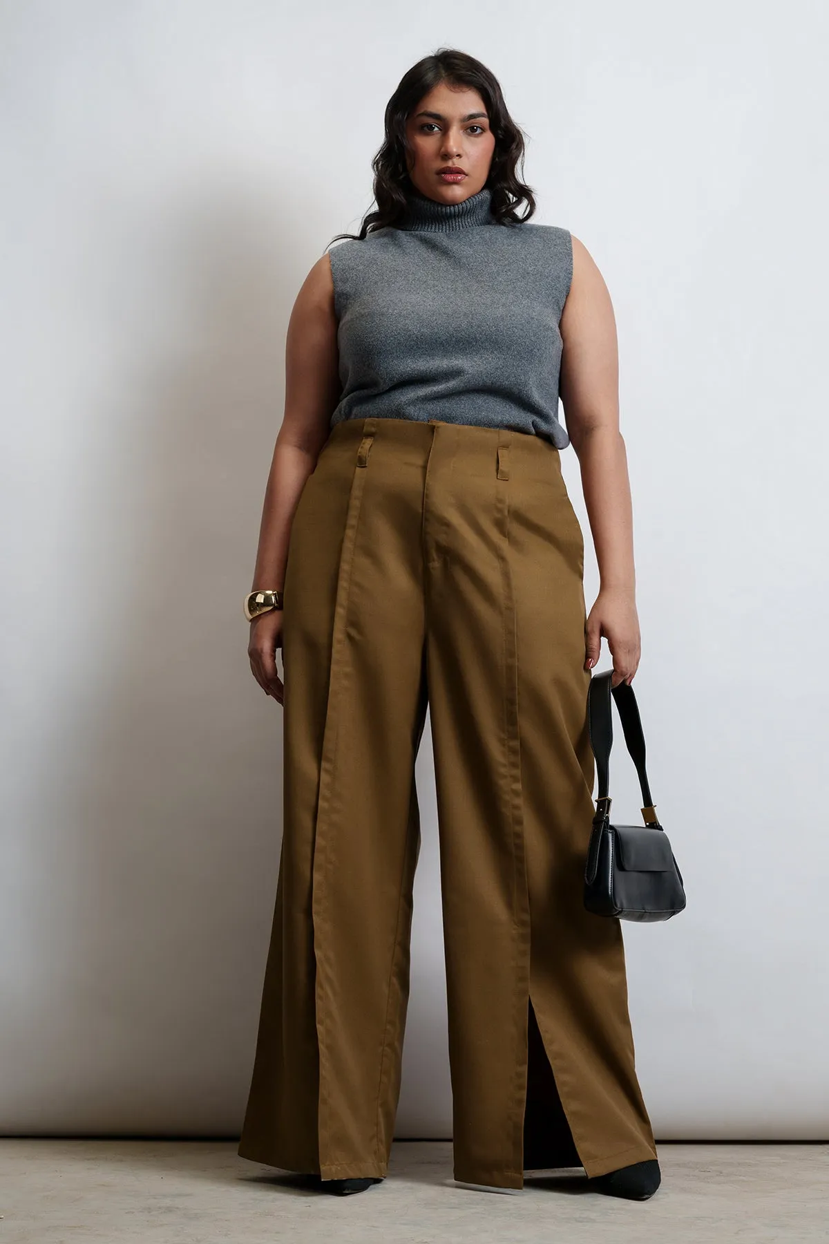 Maplewood Front Slit Curve Flared Korean Pants