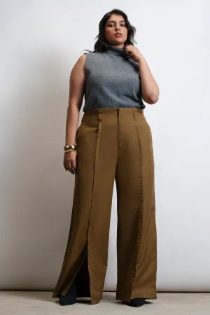 Maplewood Front Slit Curve Flared Korean Pants