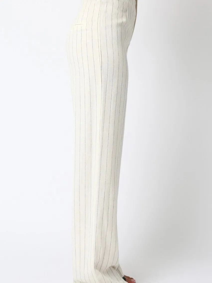Milani Natural Black Striped Linen Pants