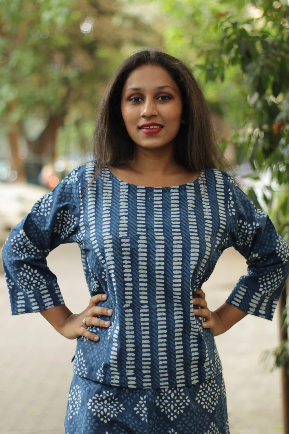 Mrittika | Crop Top | Indigo Stripes