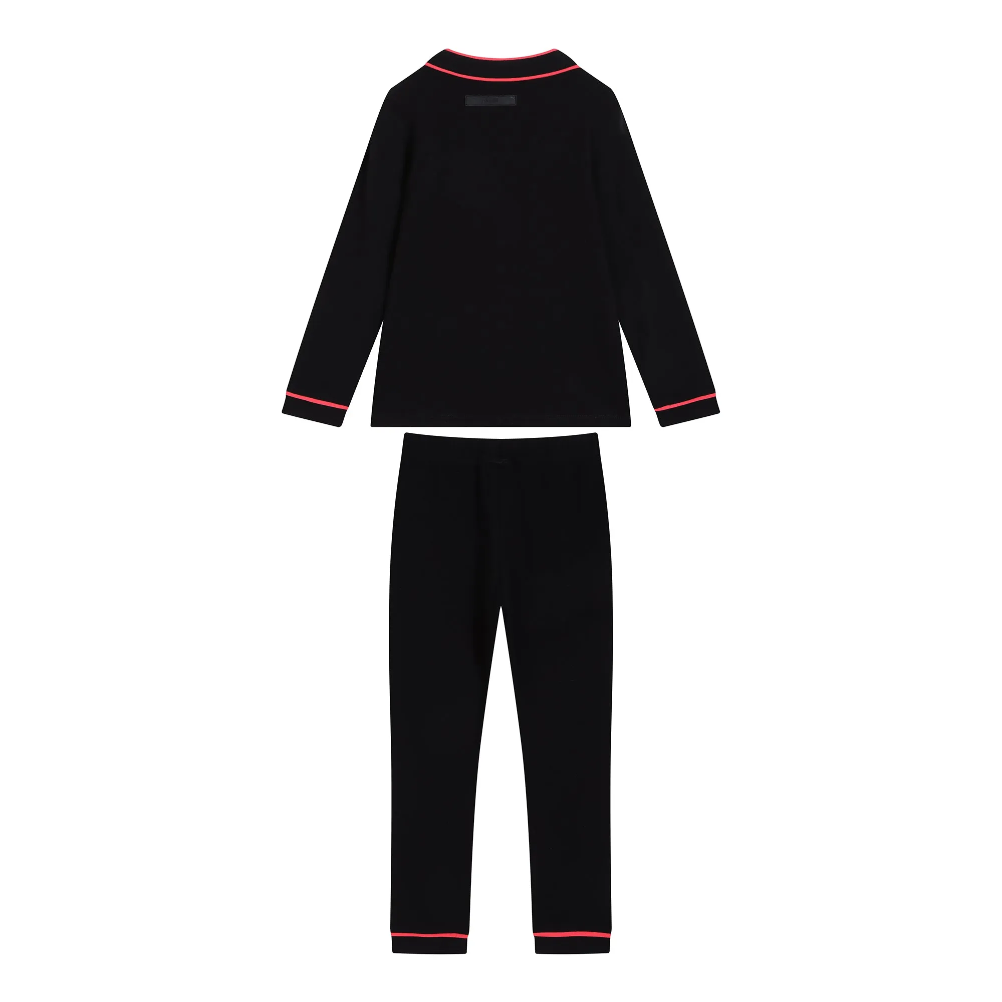 pajamas neon trim cardigan with logo and pants - black/coral