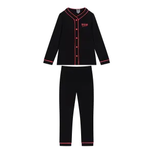 pajamas neon trim cardigan with logo and pants - black/coral
