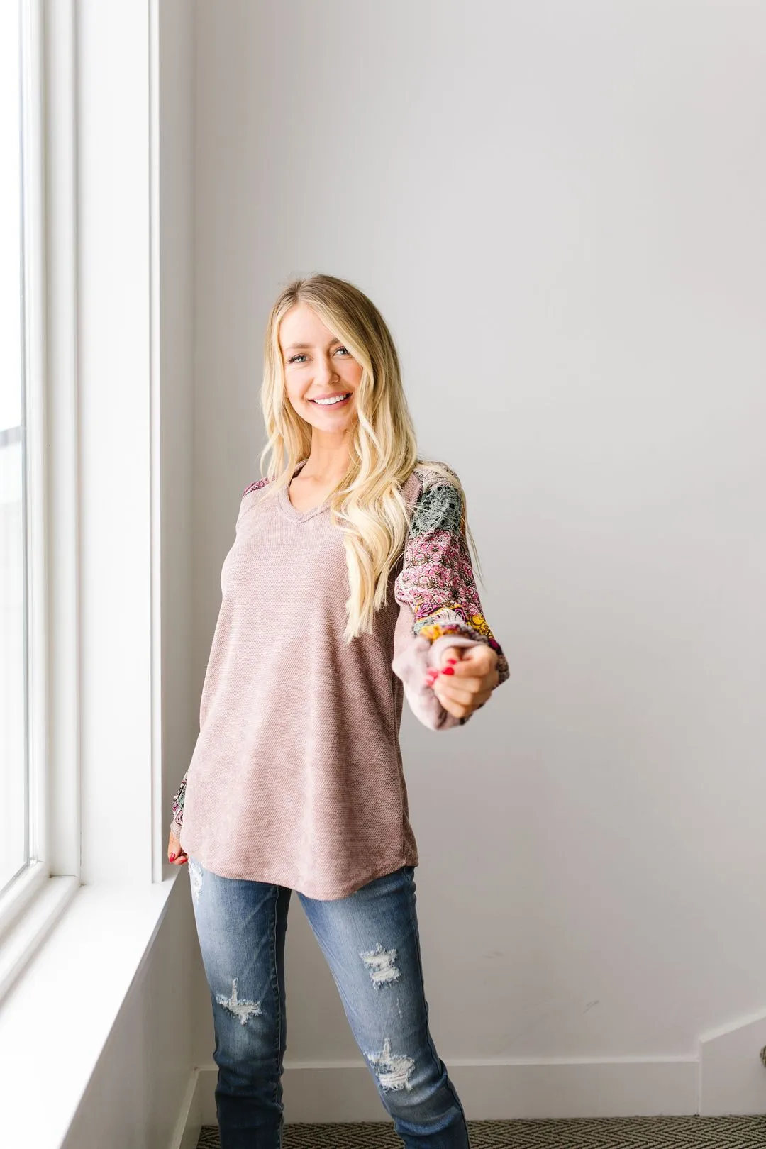 Playful Patchwork Sleeve Blouse