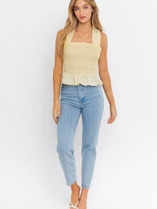 Playful Ribbon Smocked Peplum Top