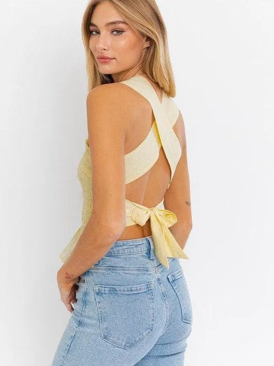 Playful Ribbon Smocked Peplum Top