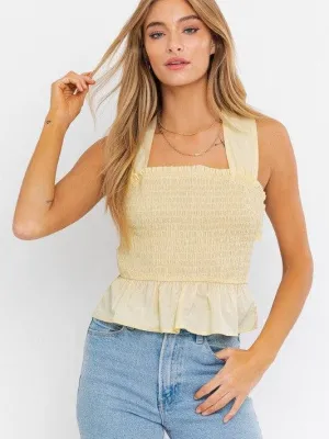Playful Ribbon Smocked Peplum Top