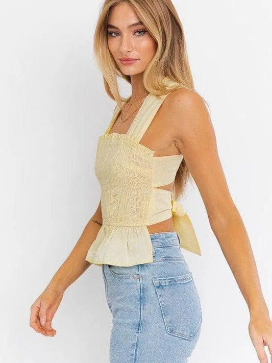 Playful Ribbon Smocked Peplum Top