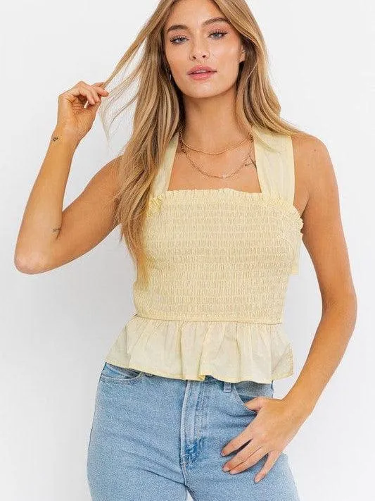 Playful Ribbon Smocked Peplum Top