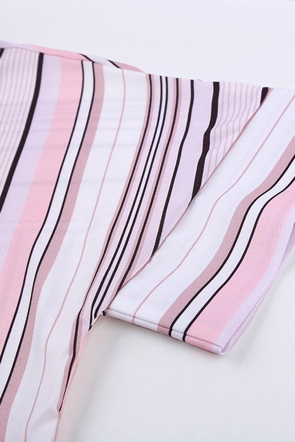 Playful Striped Collared Neck Short Sleeve Shirt