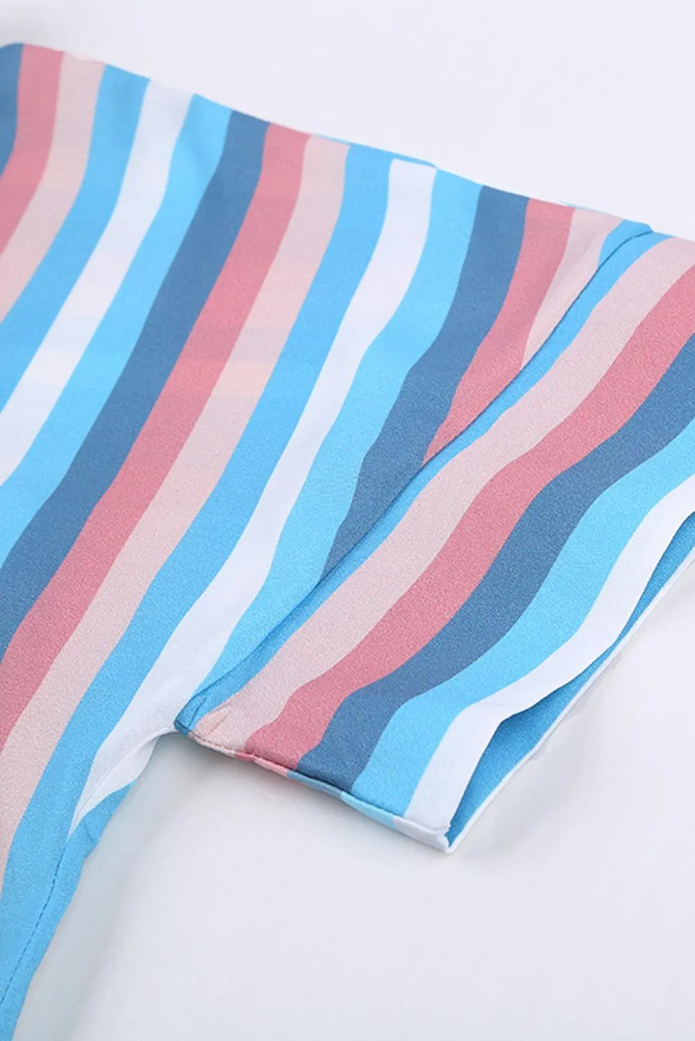 Playful Striped Collared Neck Short Sleeve Shirt