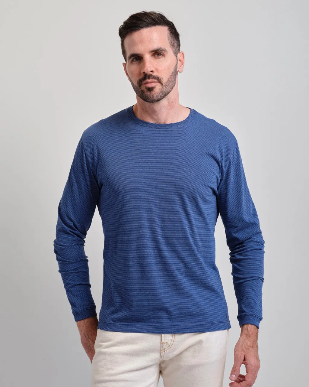 Santa Barbara  Mini Stripe Long Sleeve Crew Neck Tee