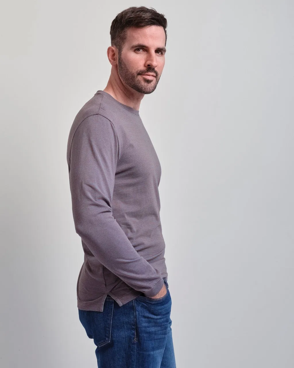 Santa Barbara  Mini Stripe Long Sleeve Crew Neck Tee