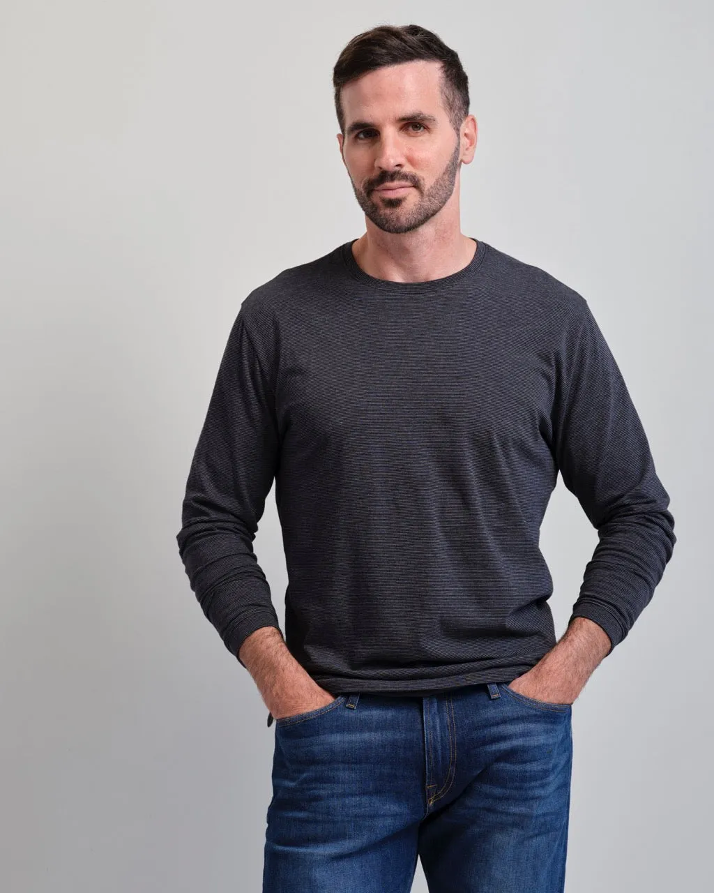 Santa Barbara  Mini Stripe Long Sleeve Crew Neck Tee