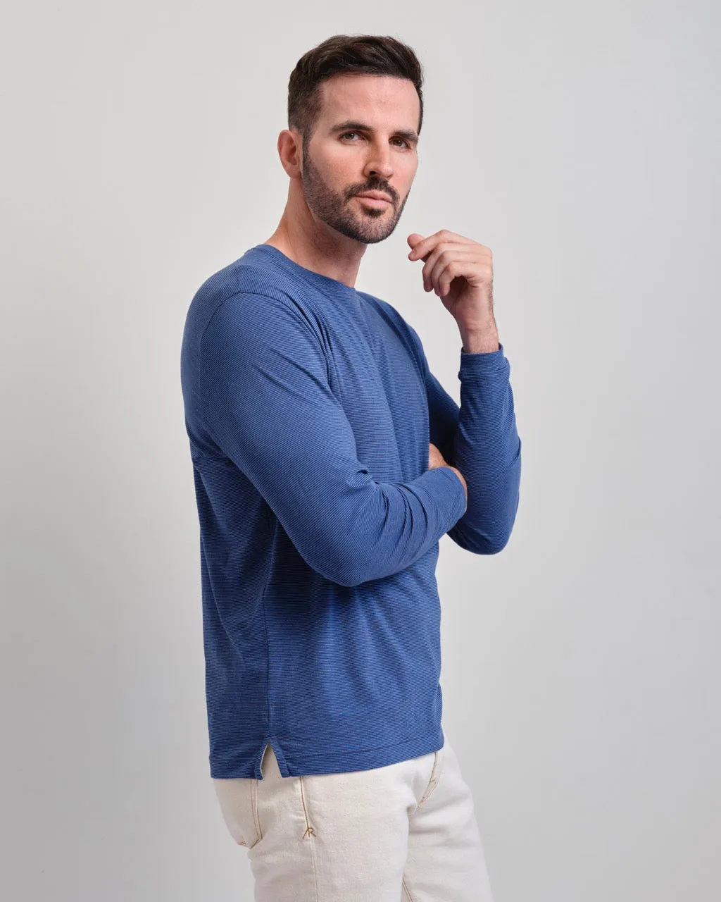 Santa Barbara  Mini Stripe Long Sleeve Crew Neck Tee