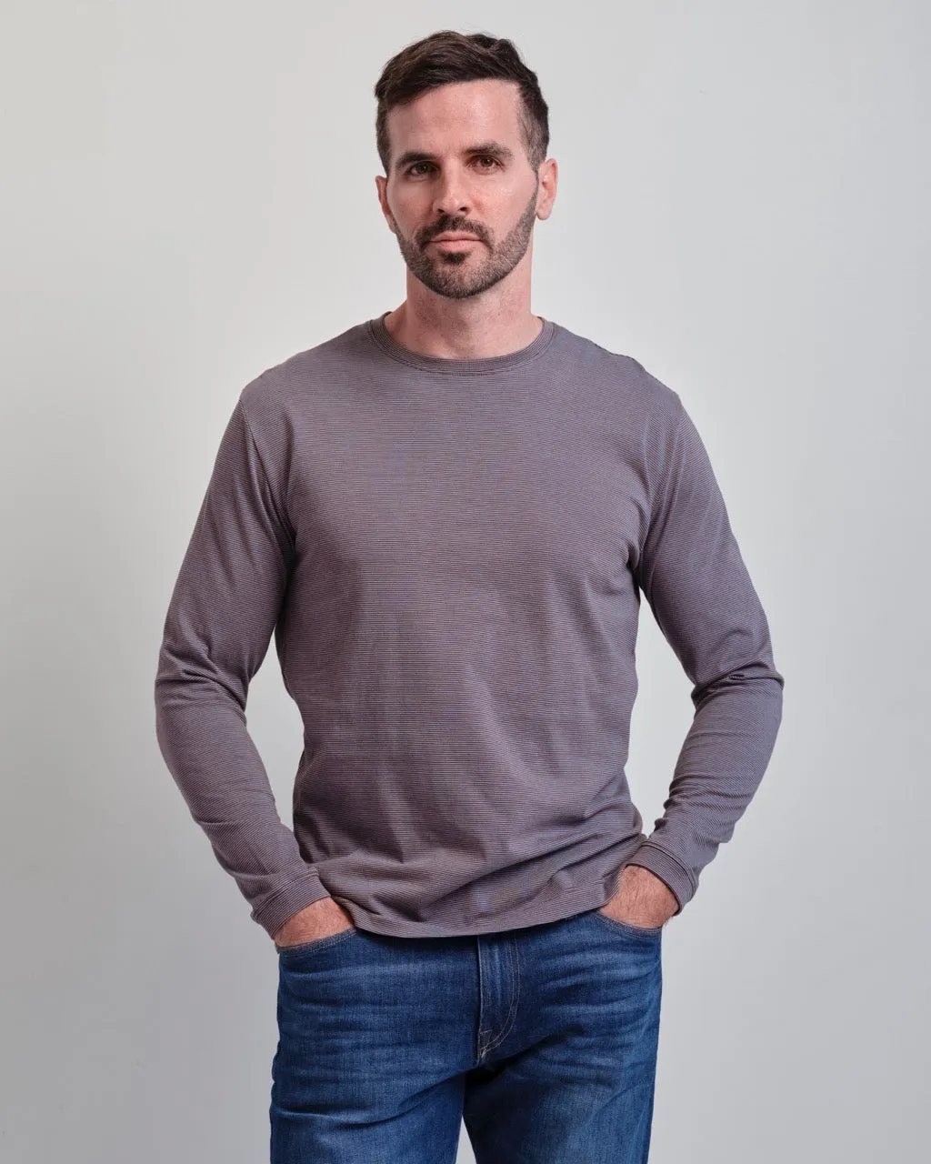 Santa Barbara  Mini Stripe Long Sleeve Crew Neck Tee