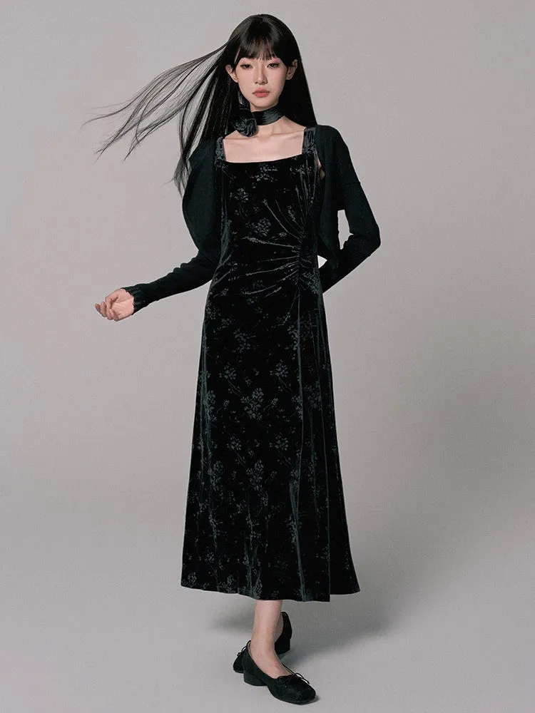 Set-Up Gather Embroidery Simpler Chic Dress＆Bolero