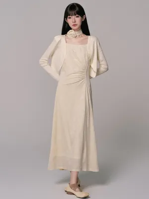 Set-Up Gather Embroidery Simpler Chic Dress＆Bolero