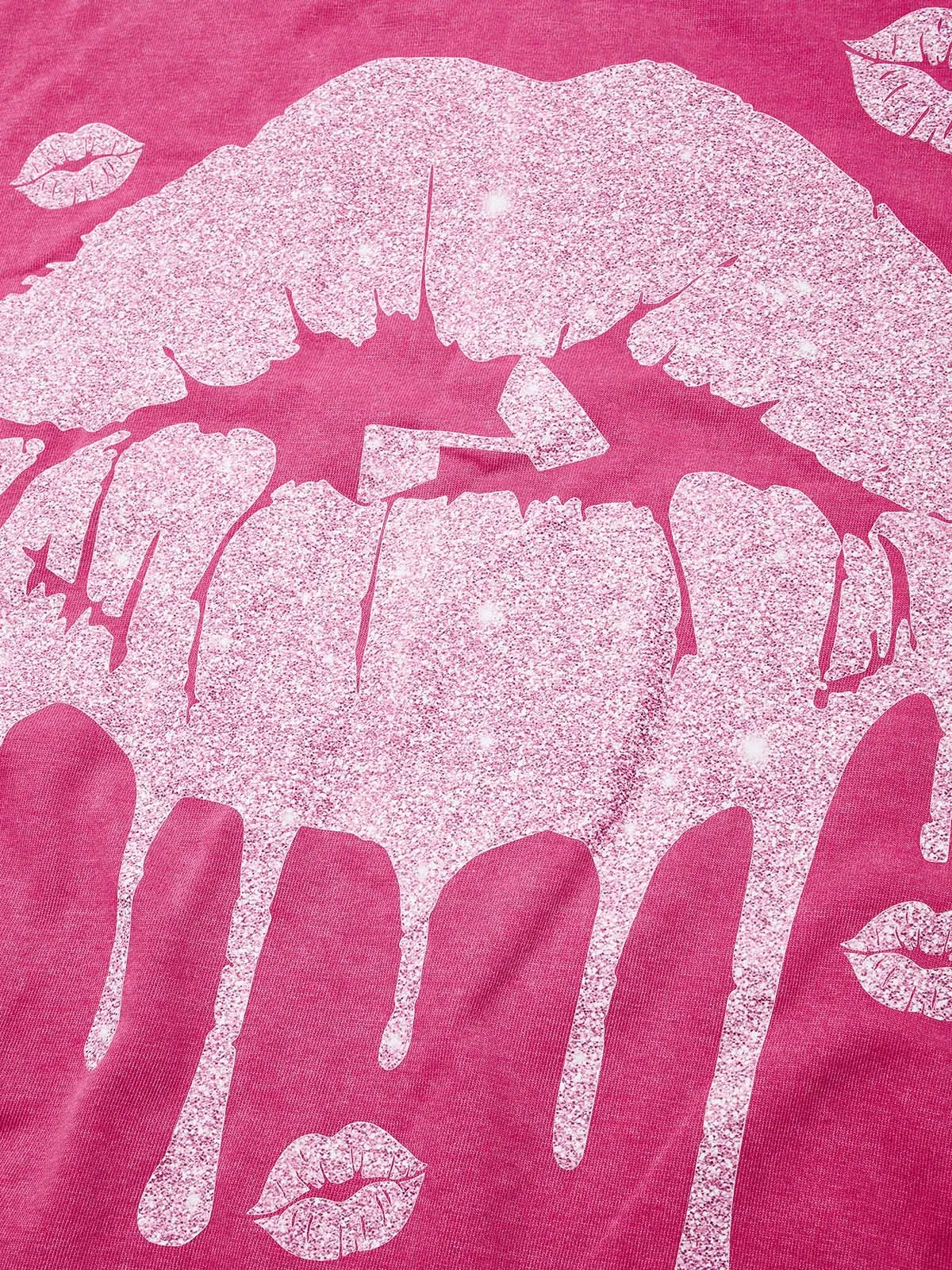 Sexy Rhinestone Lip 350g Print Wash sweatshirt