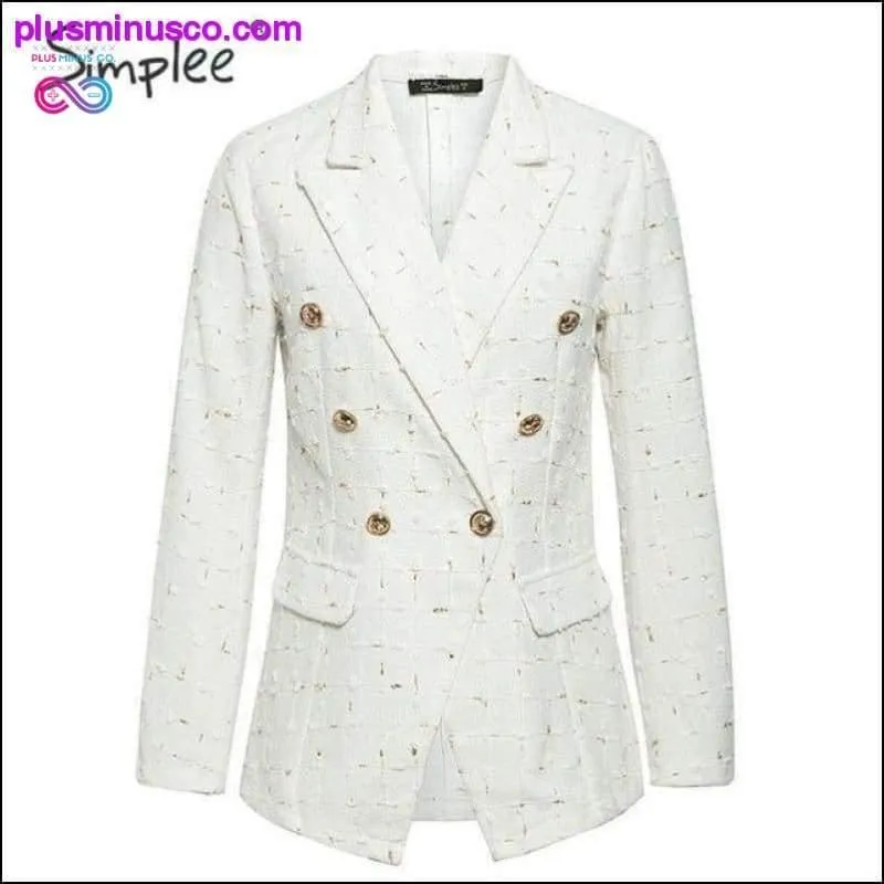 Simplee Chic white plaid women blazer Autumn double breasted