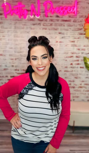 SOLID AND STRIPE TOP WITH LACE